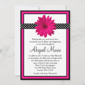 Pink Daisy Black Polka Dots Bat Mitzvah Einladung (Vorderseite)