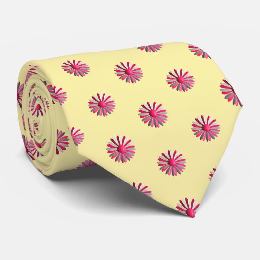 Pink Daisy Blossons Blume Butter Yellow Trendy Krawatte (Gerollt)