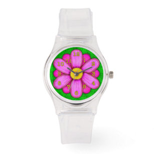 Pink Daisy Blume auf Green Beautiful Armbanduhr