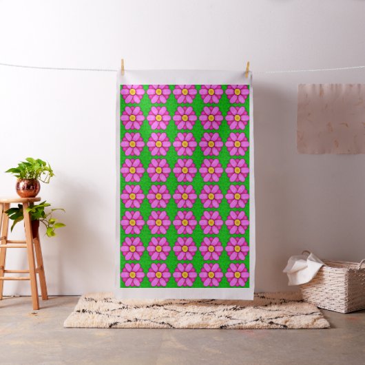 Pink Daisy Blume auf Green Beautiful Pattern Stoff (Beispiel)