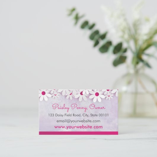 Pink Daisy Blume Business Card Visitenkarte (Stehend Vorderseite)