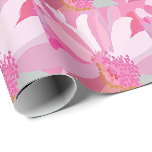 Pink Daisy Blume Floral Geschenkpapier (Rolleneckpunkt)