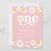 Pink Daisy Boho Erster Geburtstag Einladung (Vorderseite)
