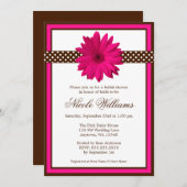 Pink Daisy Brown Polka Dots Brautparty Einladung (Vorne/Hinten)