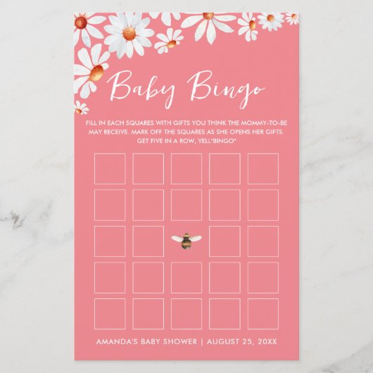 Pink Daisy & Bumblebee Baby Bingo (Vorderseite)