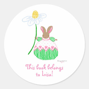 Pink Daisy Bunny Buchzeichen Runder Aufkleber
