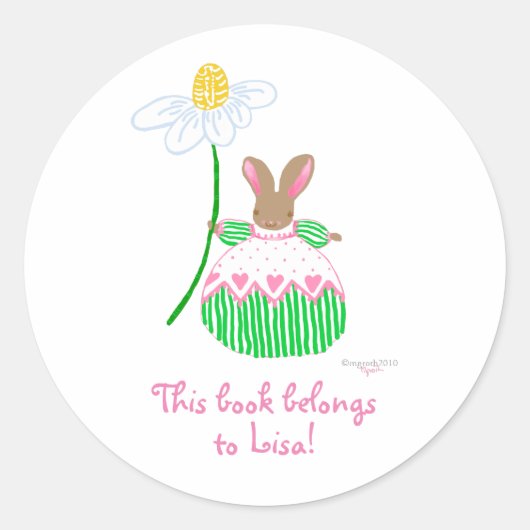 Pink Daisy Bunny Buchzeichen Runder Aufkleber (Vorderseite)