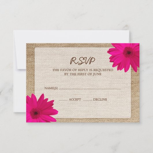 Pink Daisy Burlap Wedding RSVP Response Card Karte (Vorderseite)