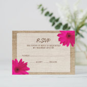 Pink Daisy Burlap Wedding RSVP Response Card Karte (Stehend Vorderseite)