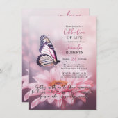 Pink Daisy Butterfly Celebration of Life | PHOTO Einladung (Vorne/Hinten)