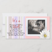 Pink Daisy Custom Foto Card Kinderankündigung Ankündigung (Vorderseite)