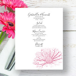 Pink Daisy Effect Floral Wedding Menü