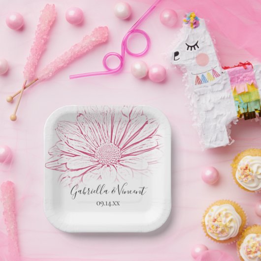 Pink Daisy Effect Floral Wedding Pappteller (Party)