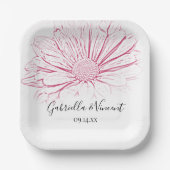 Pink Daisy Effect Floral Wedding Pappteller (Vorderseite)