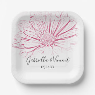 Pink Daisy Effect Floral Wedding Pappteller