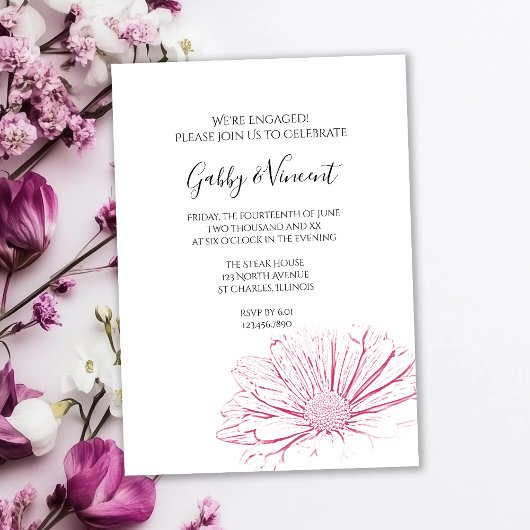Pink Daisy Effect Floral Wedding Party Einladung