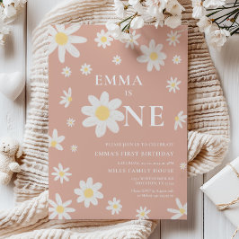 Pink Daisy Einladung 1. Geburtstag