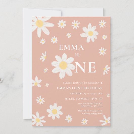 Pink Daisy Einladung 1. Geburtstag (Vorderseite)