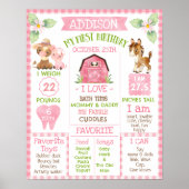 Pink Daisy Farm 1. Geburtstag Meilenstein Poster (Vorne)