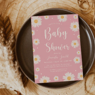 Pink Daisy Floral Girl Dusche Einladung