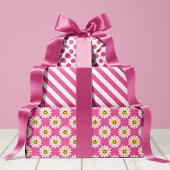 Pink Daisy Floral Stripes Polka Dot Geschenkpapier Set