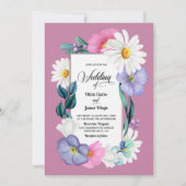 Pink Daisy Floral Wedding Einladung (Vorderseite)