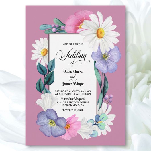 Pink Daisy Floral Wedding Einladung