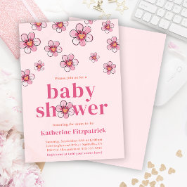Pink Daisy Flower Girl Baby Shower  Einladung