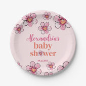 Pink Daisy Flower Girls Baby Shower Pappteller (Vorderseite)