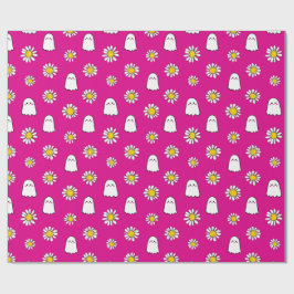 Pink Daisy Ghost Halloween Geschenkpapier
