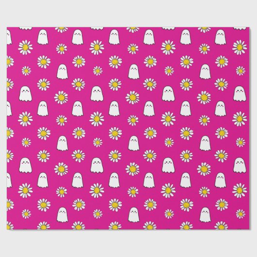 Pink Daisy Ghost Halloween Geschenkpapier (Flach)