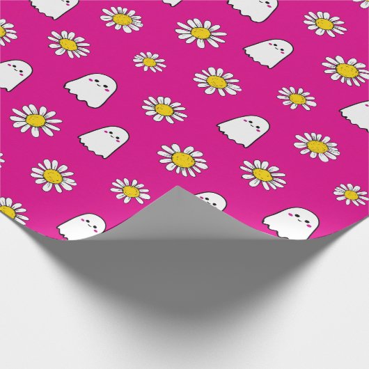 Pink Daisy Ghost Halloween Geschenkpapier (Ecke)