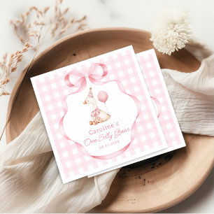 Pink Daisy Gingham Albern Gänse Geburtstag Napkins Serviette