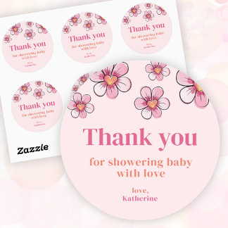 Pink Daisy Girl Baby Shower Thank You Runder Aufkleber