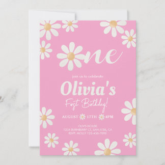 Pink Daisy Girl Geburtstag Einladung