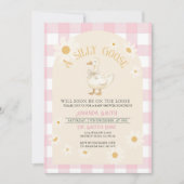Pink Daisy Girl Goose Baby Dusche Einladung (Vorderseite)