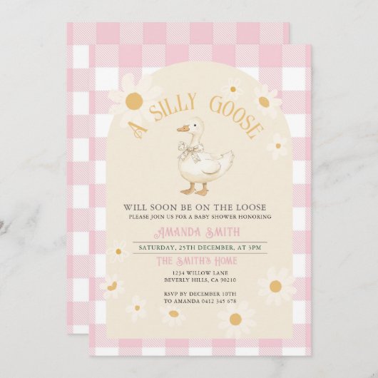 Pink Daisy Girl Goose Baby Dusche Einladung (Vorne/Hinten)