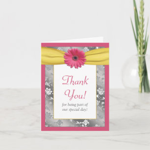 Pink Daisy Gray Yellow Damask Wedding Danke