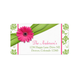 Pink Daisy Green Floral Wedding Address Labels Adressaufkleber