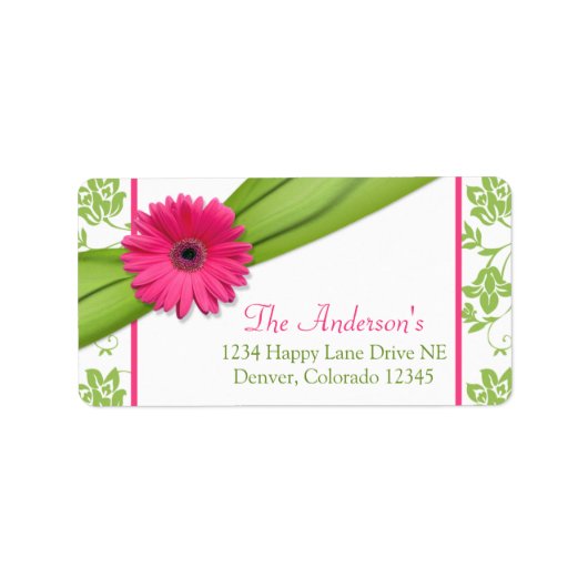 Pink Daisy Green Floral Wedding Address Labels Adressaufkleber (Vorne)