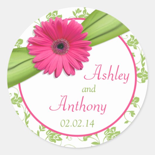 Pink Daisy Green White Floral Wedding Stickers (Vorderseite)