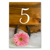 Pink Daisy Horseshoe Western Hochzeit Tischnummern (Rückseite)