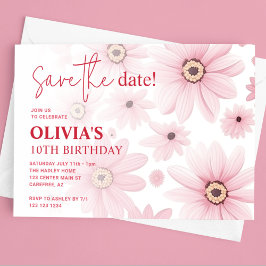 Pink Daisy Kid's Geburtstag Save The Date