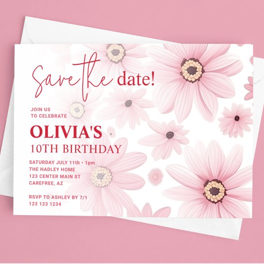 Pink Daisy Kid's Geburtstag Save The Date