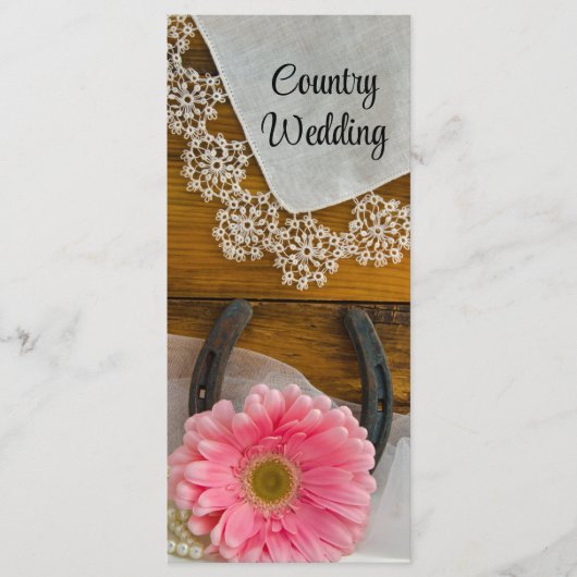 Pink Daisy, Lace and Horseshoe Western Wedding Programm (Vorderseite)
