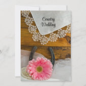Pink Daisy Lace Country Western Einladung Hochzeit (Vorderseite)