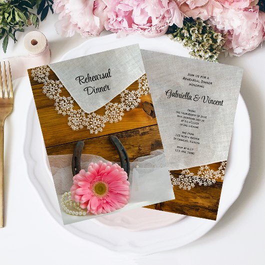 Pink Daisy Lace Country Western Probe Abendessen Einladung