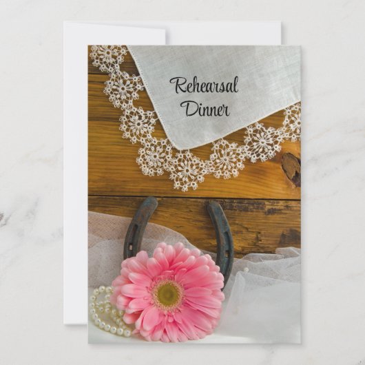 Pink Daisy Lace Country Western Probe Abendessen Einladung (Vorderseite)