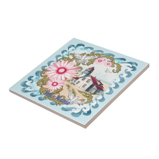 Pink Daisy Lighthouse Fliese (Seite)