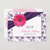 Pink Daisy Lila Damask Hochzeitskarte UAWG Postkar Einladungspostkarte (Vorne/Hinten)